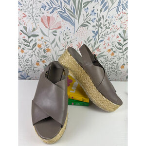 Vince Leather Platform Espadrille Sandals Taupe Crossband Slingback Size 8.5